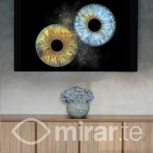 Cuadro de iris de pareja colgado en un comedor elegante para inspiración de clientes